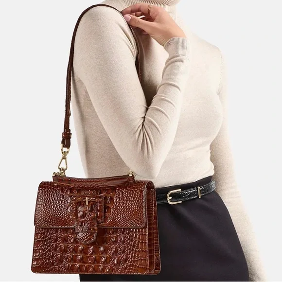 NWT-Brahmin-Small Hallie-Evergreen Kalopsia-TopHandle Satchel-SnakeEmbossed-$375 - Picture 16 of 16